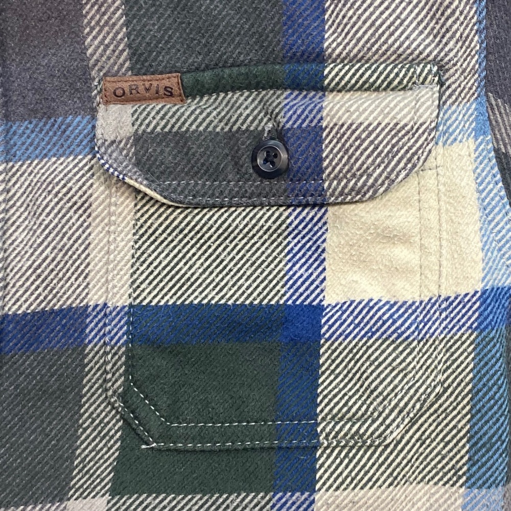 Orvis Flannel Shirt Sz M Mens Green Blue Plaid Gorpcore Outdoor Heavyweight Top - Picture 3 of 8